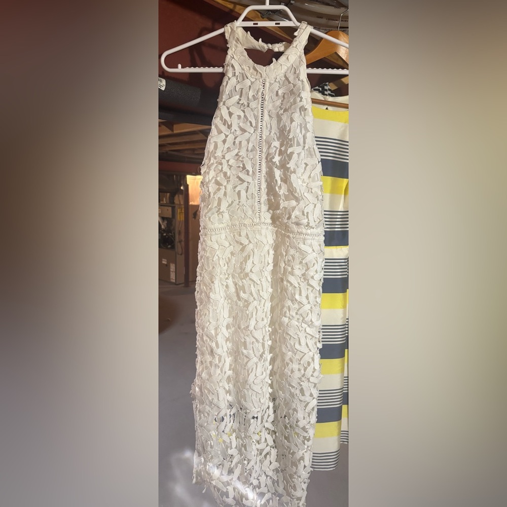 Elegant White Lace Halter mid Maxi medium Dress